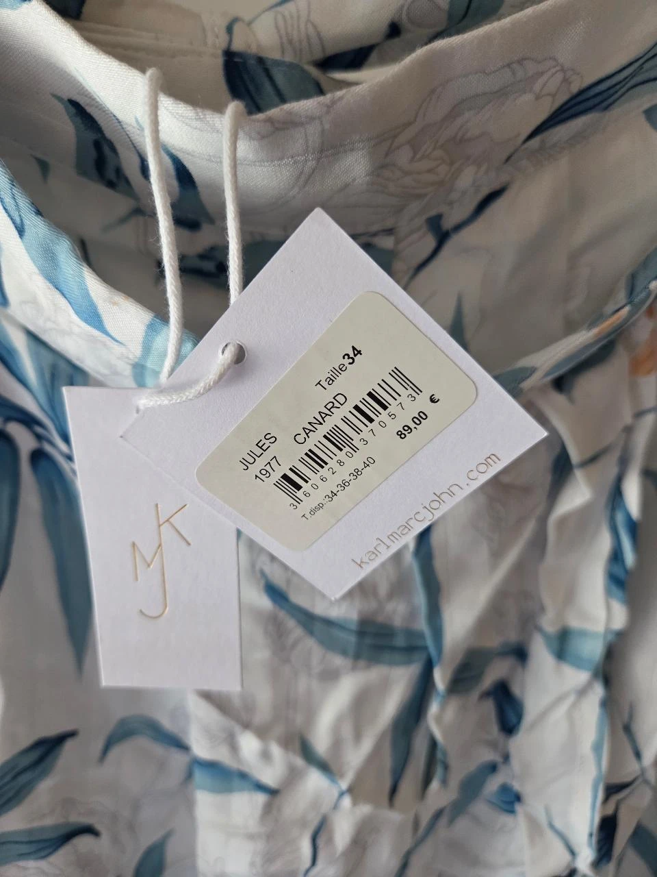Jupe portefeuille Karl Marc John fleurie blanche & bleue • XS • Neuve – photo 5